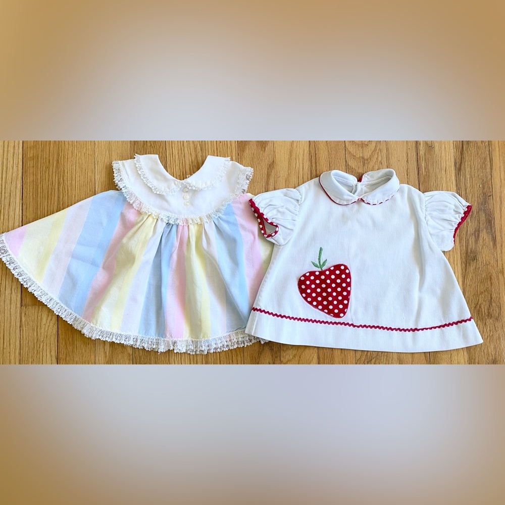 Vintage 80s Baby Girl's Dresses *3-6 Months* Set of 2 Rainbow Strawberry Cotton